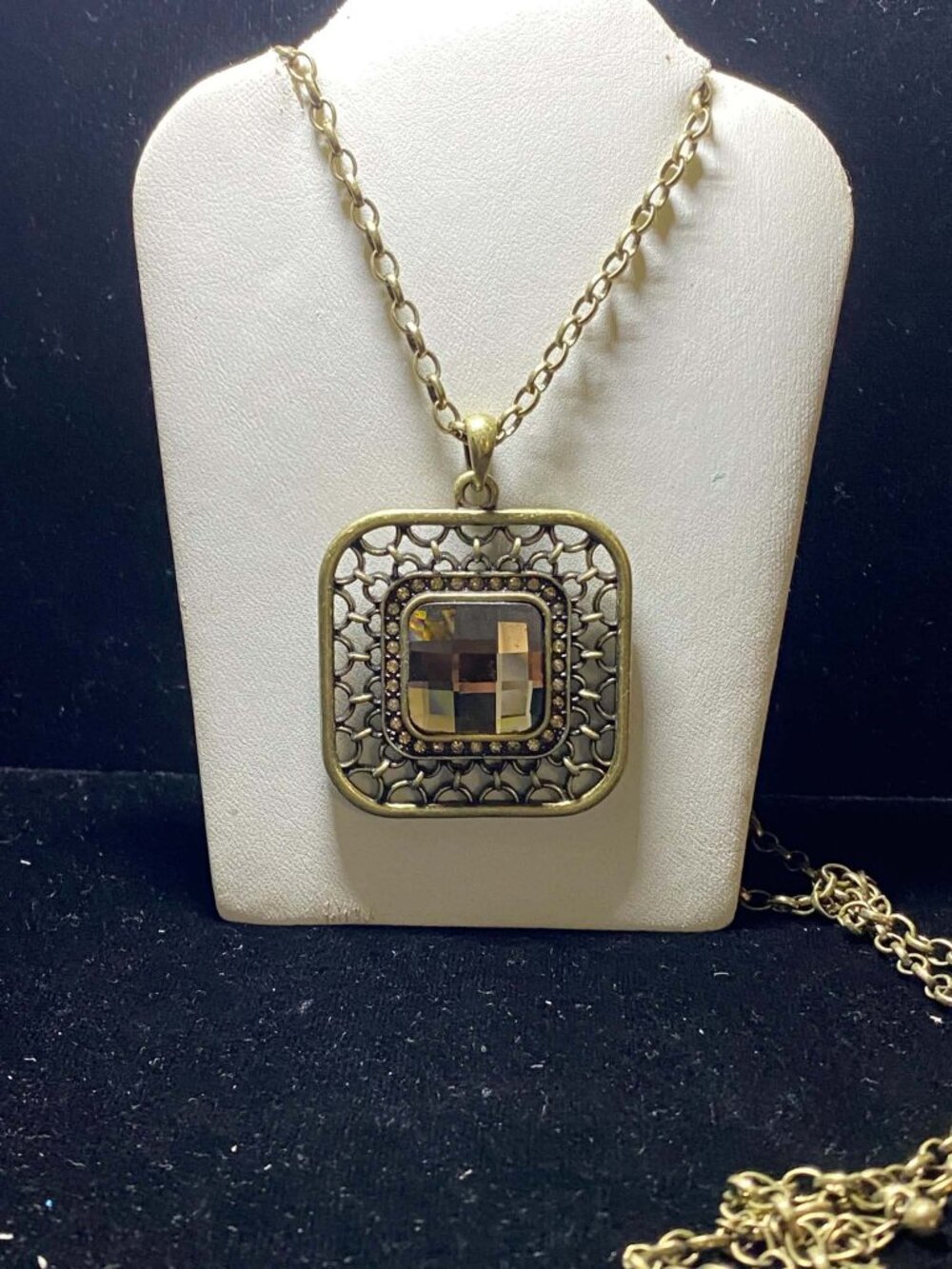 Vintage Lia Sophia Antique Smokey Quartz Filigree Pendant Necklace